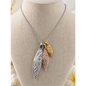 925 Sterling Silver Rose/Yellow/Gold Plated Hawaiian Plumeria Pendant Necklace